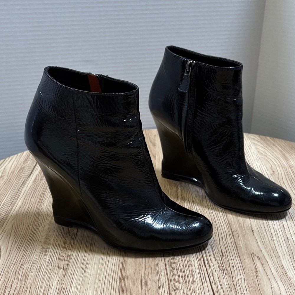 Lanvin Patent Leather Black Wedge Ankle Pumps Boots